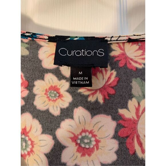 CURATIONS MAXI DRESS BOHO WRAP FRONT V NECK 3/4 SLEEVES BANDED WAIST SZ MED - Picture 4 of 14